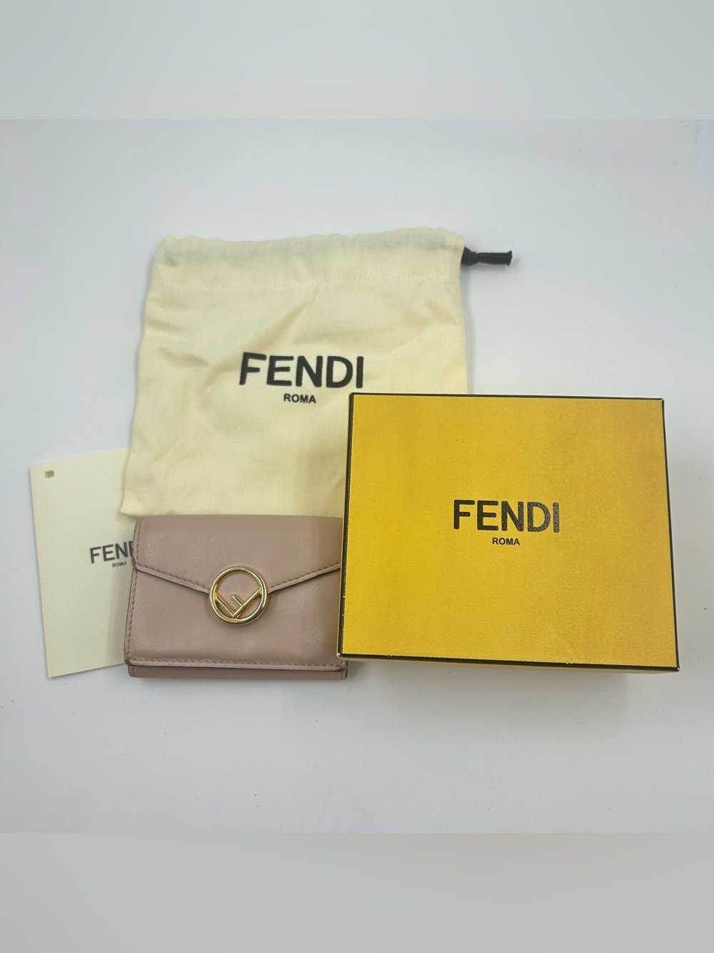 Fendi Blush Pink Leather Trifold Small Wallet Compact